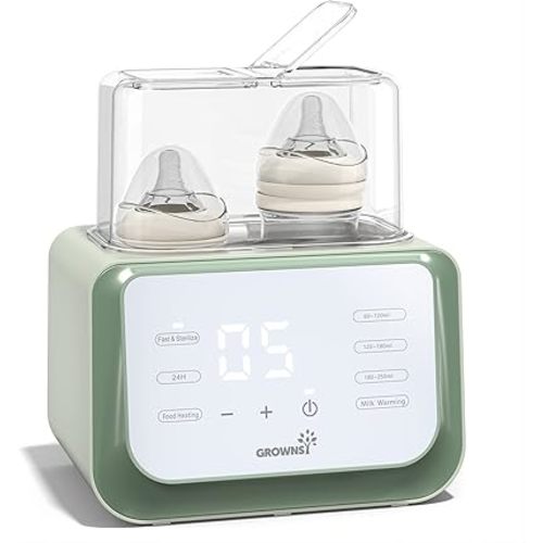 Baby Bottle Warmer, Grownsy 8-in-1 Fast Milk Warmer with Timer Breastmilk or Formula, Fits 2 Bottles, Accurate Temperature Control, with Defrost, Sterili-zing, Keep, Heat Baby Food Jars Function