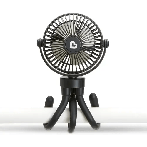 Munchkin Stroller Fan - Portable Fan for Travel, Baby Travel Essential with 4 Speeds and Rechargeable Battery, Black with Multicolored LED Lights
