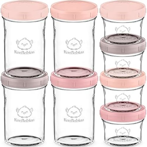 KeaBabies 4pk 8oz & 4pk 4oz Glass Baby Food Containers - Leak-Proof, Microwavable Small Baby Glass Jars with Lids, Baby Food Storage Containers, Baby Snack Containers,BPA-Free Baby Food Jars (Roseate)