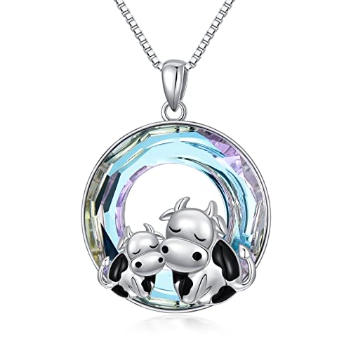 MISTBEE Mothers Day Gifts Cow Necklace for Women 925 Sterling Silver Mother and Daughter Cow Gifts Pendant Crystal Jewelry Birthday for Mother