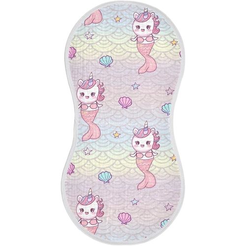 Joko Ivery Cute Mermaids Unicorns Shells Muslin Burp Cloths for Baby Cotton 2 Pack Baby Burping Cloth 3 Layers Large Soft Absorbent Muslin Cloth for Boys Girls Unisex Newborn Baby Essentials 22"x11"