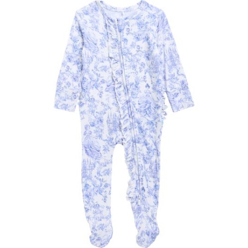 Floral Toile Print Ruffle Zip Footie, 3-6M