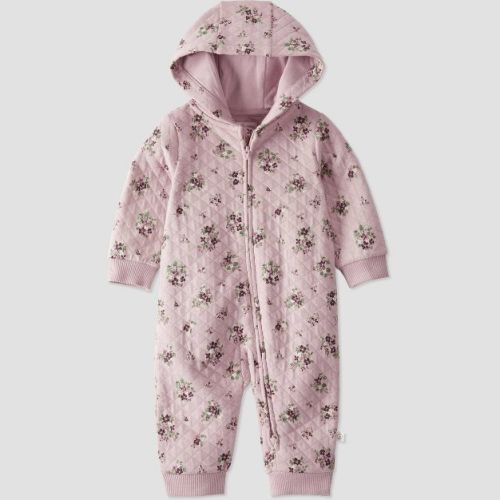Little Planet By Carter's Organic️ Baby Girls' Floral Quilted Zip Pram Coveralls - Pink 9m