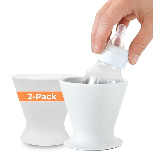 Bökee Ultimate Non-Toxic Silicone Breast Pump and Baby Bottle Holder – Easy One Hand Milk & Formula Prep with Premium Wide Base Suction Cup - Dishwasher Safe - Soft White, 2-Pack