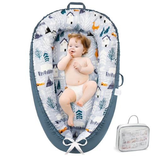 Baby Lounger - Infant Lounger for Newborn 0-24 Months, Pure Cotton Breathable Baby Nest Cover, Newborn Essentials for Baby Boys&Girls, Portable Baby Bed for Home and Travel(Snow House)