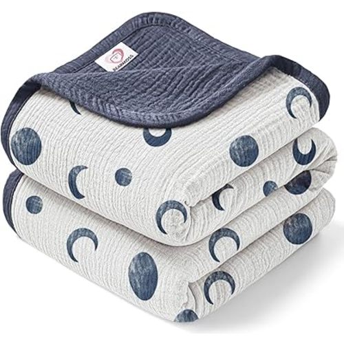 Bearmoss Muslin Baby Blanket, 100% Cotton Blanket for Toddlers, Soft Breathable Baby Blankets for Boys Girls (47x47in, Bluemoon)