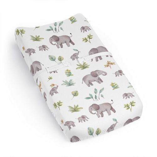 Sweet Jojo Designs Gender Neutral Unisex Changing Pad Sheet Watercolor Elephants Grey Green and Blue