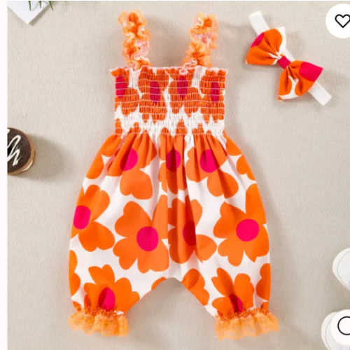 Baby Allover Flower Overalls with Headband