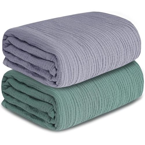 Muslin Swaddle Blankets for Newborn, 2 Pack Breathable Soft Receiving Blanket, Large 41 x 41 inches Swaddle Wrap Burping Clothes, Essentials Infant Shower Items. (Gray & Green)