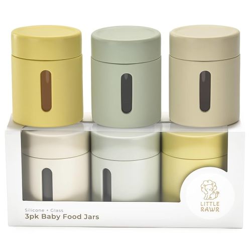 3 Pack Silicone Glass Baby Food Storage Containers, 4 Oz Glass Baby Food Jars with Lids Snack, Puree, Reusable Small Containers, Breast Milk, Fridge or Freezer, Microwave & Dishwasher Safe