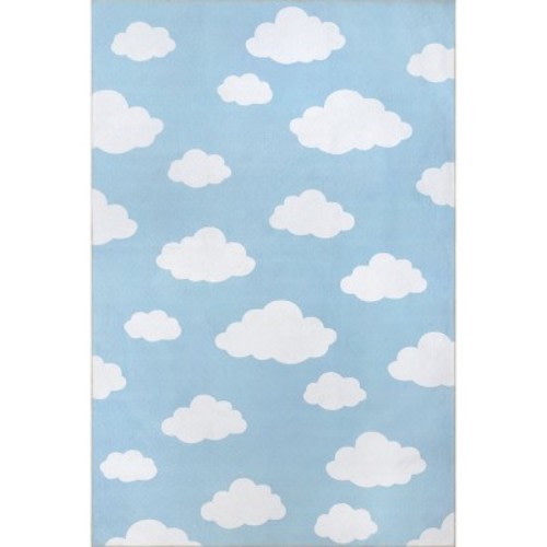 Nuloom Lilia Cloud Graphic 5x8 Machine Washable Indoor Area Rug for Living Room Bedroom Dining Room Nursery Kitchen, Light Blue/Ivory