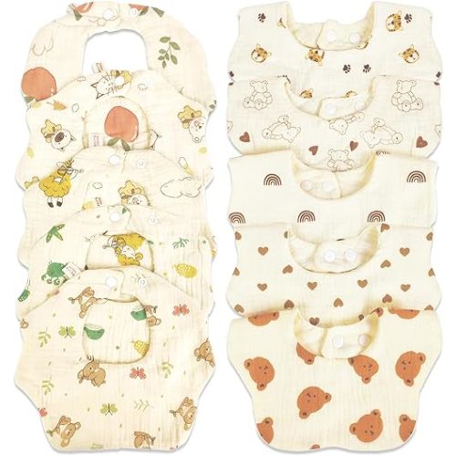 Muslin Baby Bibs Baby Drooling Bibs Snap Bibs Unisex Cartoon Bibs Cotton Baby Drool Bibs for Teething Feeding Bibs