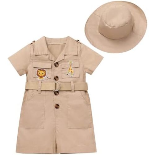 ODASDO Safari Outfit For Baby Girls Boys Birthday Party Cake Smash Toddlers Zookeeper Suit Froest Adventure Explorer Clothes