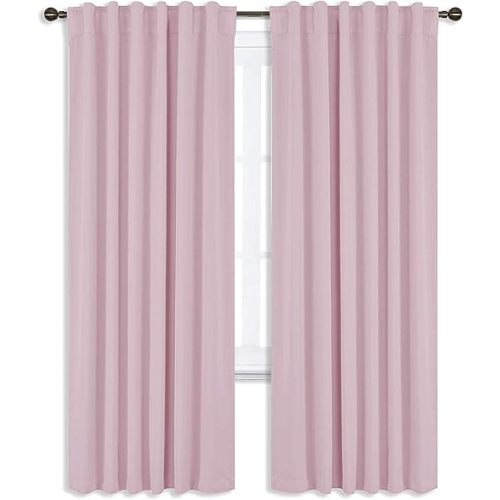 Blackout Curtain Panels for Girls Room Baby Pink 52W 84L 2 Panels Noise Reducing Back Tab Blackout Draperies by NICETOWN