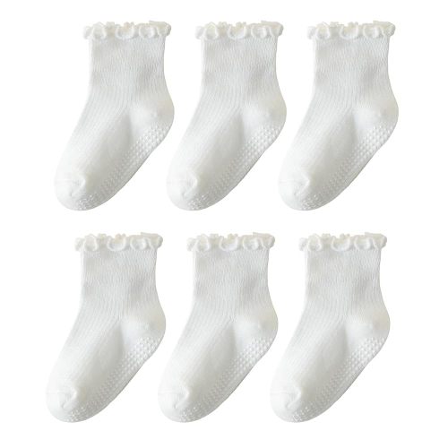 6 Pairs Toddler Ruffle Socks for Girls - Baby Grip Socks with Non-Slip, Cute Grippy Frilly Design