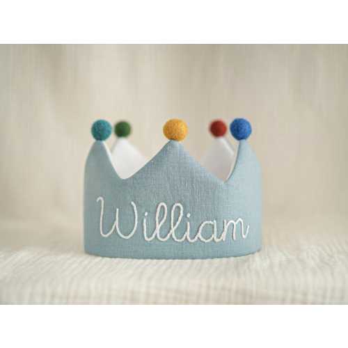 Hand Embroidered Linen Crown for Kids and Children's Birthdays, Personalized Gifts | Keepsake for First Birthday Party and Special Occasions
