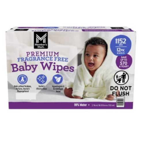 Member's Mark Premium Baby Wipes, Fragrance Free, 12 pk., 1152 Wipes - Sam's Club