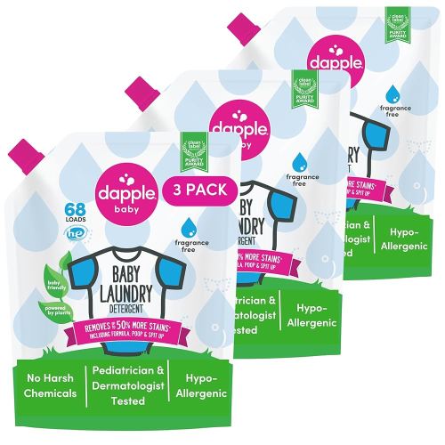 Baby Laundry Detergent by Dapple Baby, Concentrated & Hypoallergenic, Powered by Plants, Stain Removing Natural Ingredients, Fragrance Free, 34 Fl Oz (Pack of 3)