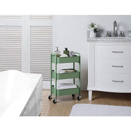 SunnyPoint 3-Tier Delicate Compact Rolling Metal Storage Organizer - Mobile Utility Cart Kitchen/Under Desk Cart with Caster Wheels (TURQ, Compact (15.5" X 26.8" X 10.27")) - Turq