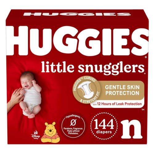 Huggies Newborn Diapers, Little Snugglers Baby Diapers, Size Newborn (up to 10 lbs), 144 Count