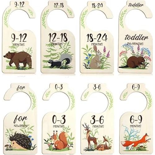 Baby Closet Dividers 8 PCS - Cute Baby Clothes Organizer for Nursery Decor, Double-Sided Size Labels from Newborn to 24 Months (Black)