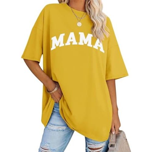 LOMON Oversized T Shirts for Women Short Sleeve Crewneck Summer Tops Loose Casual Mama Shirts Basic Tee