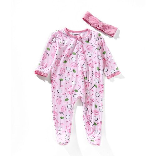 Mud Pie Baby Girls Newborn-9 Months Long-Sleeve Golf-Themed-Printed Footed Coverall