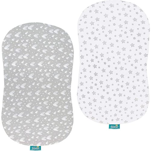 Bassinet Sheets Compatible with Halo Bassinest Swivel, Flex, Glide, Premiere & Luxe Series Sleeper, 2 Pack, 100% Jersey Knit Cotton Sheets, Breathable and Heavenly Soft, Grey and White Print for Baby - Gray - for Halo BassiNest Swivel Sleeper
