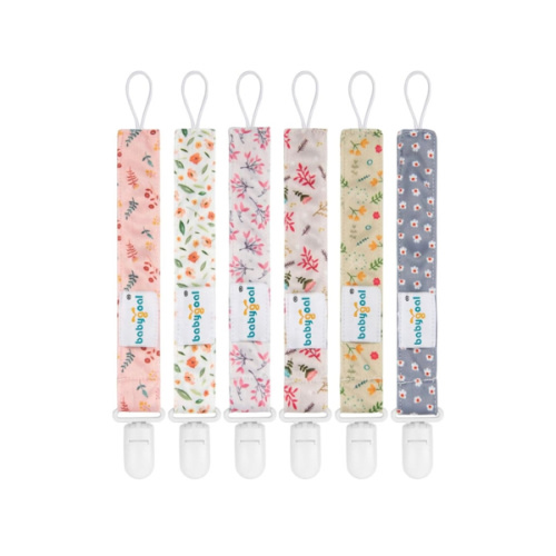 babygoal Floral Pacifier Clips, 6 Pack Binky Paci Holder Clips Leashes Fits Most Pacifiers and Binkies for Baby Girl & Boy Gift 6PS21