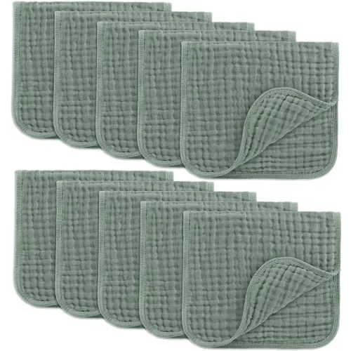 Comfy Cubs Muslin Burp Cloths Set Large 100% Cotton Hand Washcloths for Babies, Baby Essentials 6 Layers Extra Absorbent and Soft Boys & Girls Baby Bibs & Burp Cloths Set (Fern, 10-Pack, 20" X10")