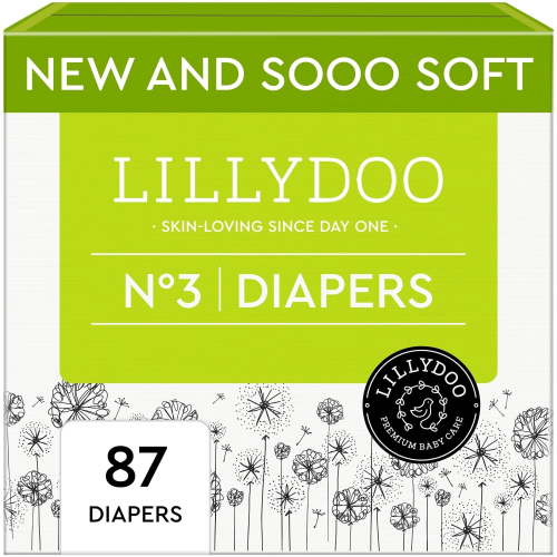 LILLYDOO Baby Diapers Skinfriendly Size 3 (13+ lbs), 87 Count (Select for More Options)