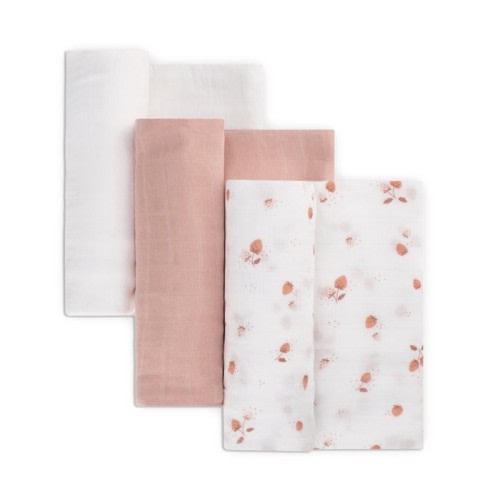Little Bamboo 3 Pack Muslin Wraps Dusty Rose | Wraps | Baby Bunting AU