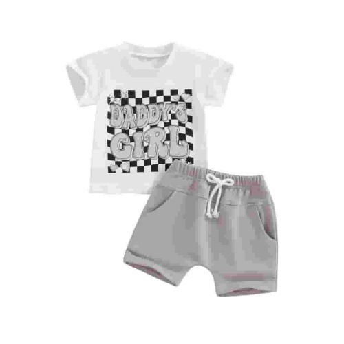 Toddler Baby Girls Summer Outfit 6M 12M 18M 24M 2T Daddys Girl Short Sleeve T-Shirt Elastic Shorts Clothes Set