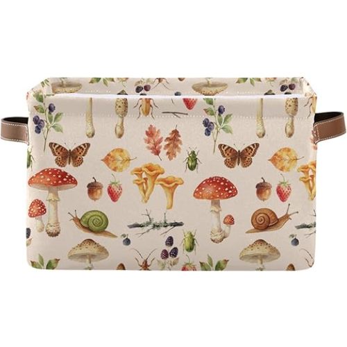 Mushroom Rectangle Storage Basket Collapsible Storage Bin for Nursery Toys Books Waterproof Baskets for Closet Shelves Bedroom Decor