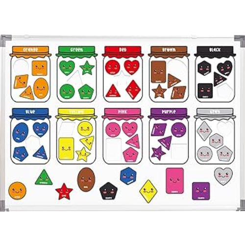 Juego de 60 piezas de clasificación magnética de reconocimiento de color y formas, imán educativo para bebés y niños pequeños, 10 colores, formas de imanes para refrigerador, para pizarra blanca,