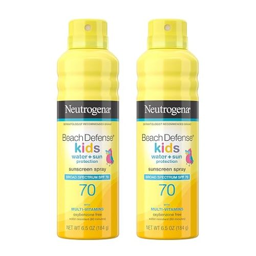 Neutrogena Beach Defense Kids Sunscreen Spray, Water-Resistant Sunscreen Spray for Children, Broad Spectrum SPF 70 for UVA/UVB Protection, Oxybenzone-Free & Fast-Drying, 6.5 oz, Pack of 2 - 6.5 Fl Oz (Pack of 2)