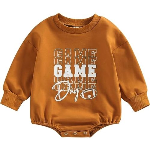MERSARIPHY Baby Football Sweatshirt Romper Outfit Infant Girl Boy Funny Letter Long Sleeve Bodysuit Fall Winter Clothes