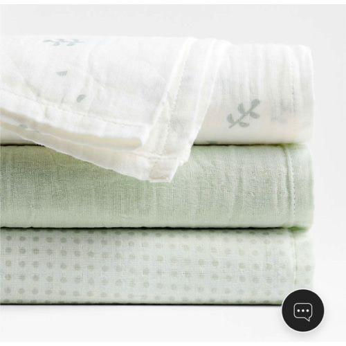 Mixed Print Muted Teal Organic Cotton Gauze Baby Swaddle Blankets, Set of 3