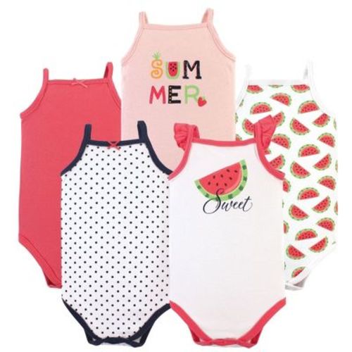 Hudson Baby Infant Girl Cotton Sleeveless Bodysuits 5pk, Watermelon, 6-9 Months