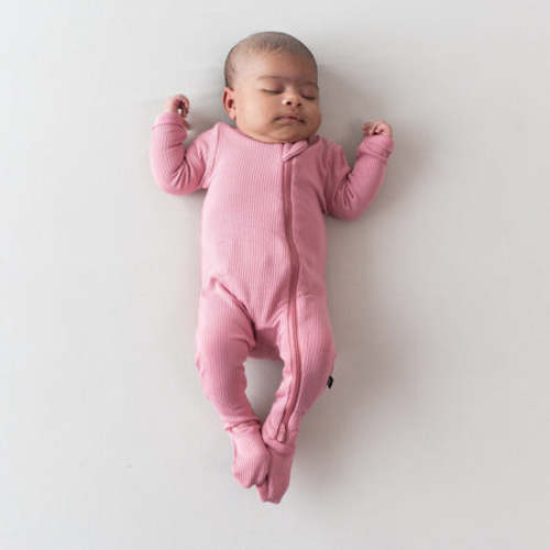 Ribbed Zipper Footie in Apple Blossom