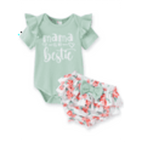 PatPat Baby Girl Outfits Green Summer Baby Gifts for Girls Baby Clothes for Girls with Baby Headbands 3-6 Months