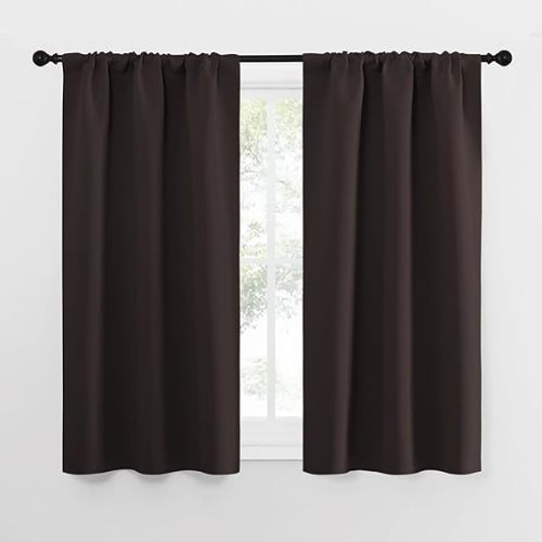 NICETOWN Kitchen Curtains Thermal Insulated Curtains & Drapes, Small Window Blackout Curtain Panels for Girls Room (Toffee Brown, 34" Wide x 54" Long, 2 Panels)