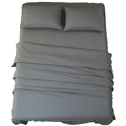 SONORO KATE Bed Sheet Set Super Soft Microfiber 1800 Thread Count Luxury Egyptian Sheets 18-Inch Deep Pocket Wrinkle and Hypoallergenic-4 Piece(King Dark Grey)