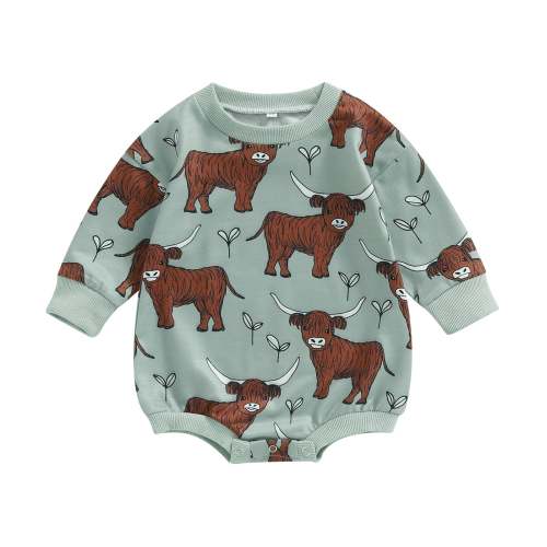 Baby Boy Girl Bodysuit Long Sleeve Crew Neck Bison Highland Cow Bull P – August + Willow