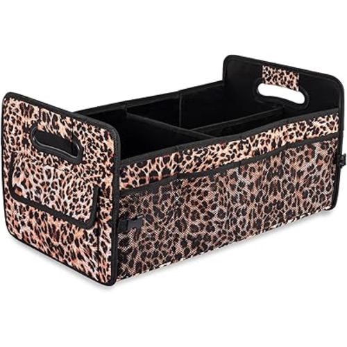 JiatuA Car Trunk Organizer, Car Organizers and Storage Collapsible Multi Compartment Container Box, Adjustable Car Accessories for SUV Sedan Truck, Standard Size, Leopard print