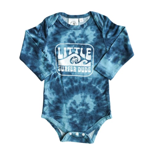 Dark Blue Tie Dye Little Surfer Dude Bamboo onesie