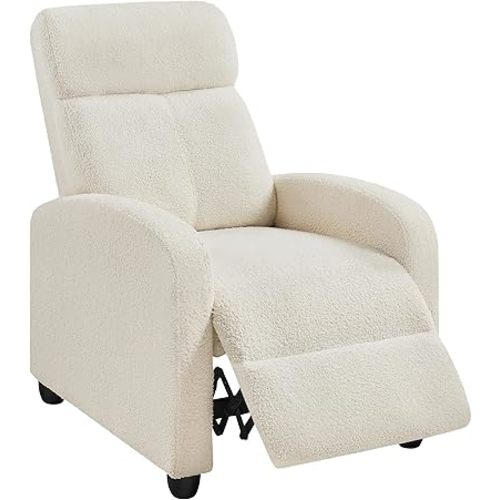 Topeakmart Fabric Recliner Sofa Push Back Recliner Chair Adjustable Modern Single Reclining Chair Upholstered Sofa with Pocket Spring Living Room Bedroom Home Theater Ivory