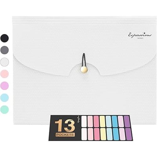 Sooez Expanding File Folder, 13 Pocket Accordion File Organizer, Monthly Expandable File Folder for Documents with Labels, Portable Bill Receipt Organizer for School Office Supplies, Letter A4 Size