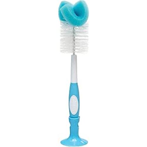 Dr. Brown’s Reusable Sponge Baby Bottle Cleaning Brush with Suction Cup Stand, Scrubber and Nipple Cleaner, Blue 1-Pack