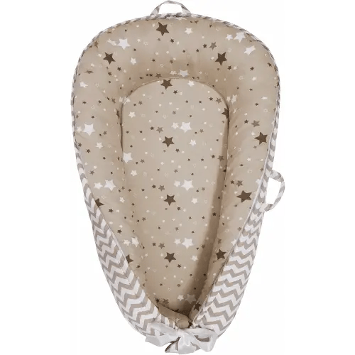 Baby Nest, Baby Lounger, Organic Cotton Lounger for Baby, Reversible Breathable Adjustable Portable - Star Collection (Tan)